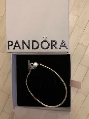 Pandora Moments Sterling Silver Heart T-Bar Snake Chain Bracelet - Silver
